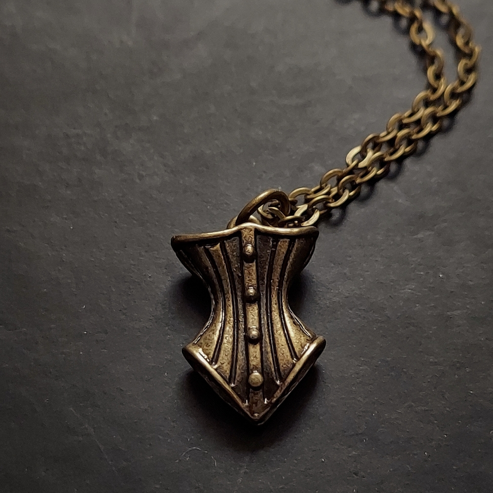 Handmade 10 in. Elegant Bronze Steampunk Corset Necklace - Picture 2 of 5